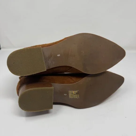 Jeffrey Campbell x Free People Tan Brown Suede Ankle Boots Gold Buckle Size 9 - Picture 6 of 7